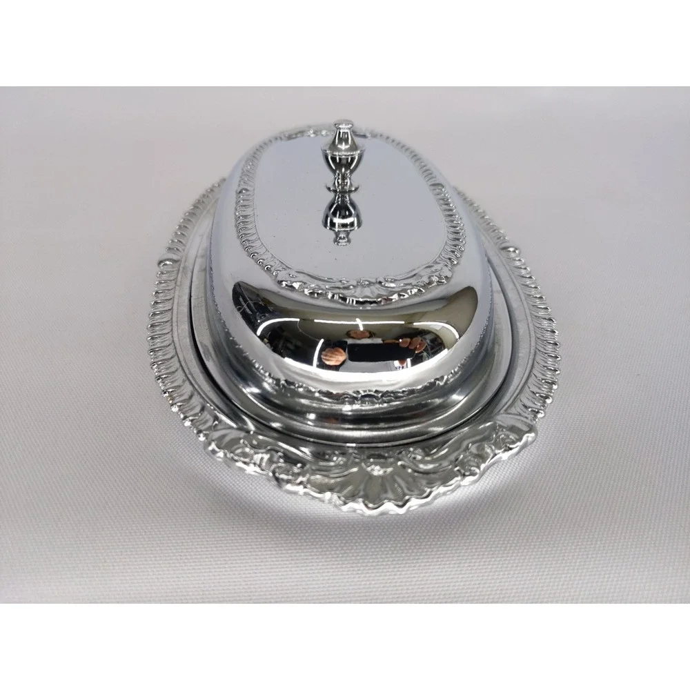 vtg Danny Wilson Original Butter Dish Chrome Plated‎ Glass Liner Repousse Lid
